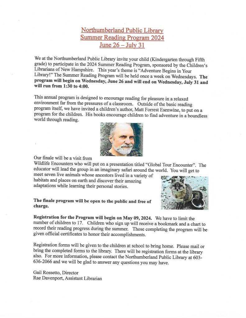 Announcements Northumberland Public Library